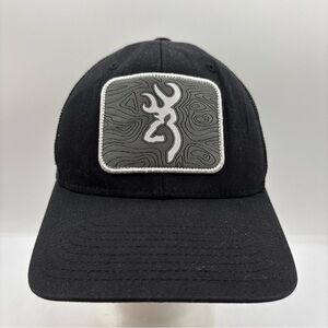 Browning Charted Topo Patch Logo Mesh Flexfit Black Men Small/Medium Mesh Hat